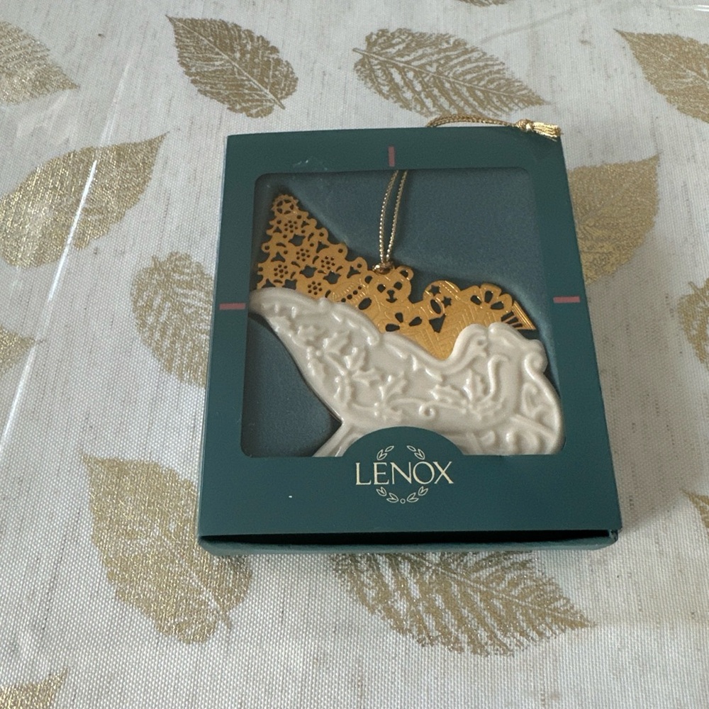 Lenox vintage 1990s tree ornament golden & beige sled full of toys